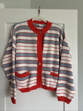 Wishlist Coral and Light Blue Striped Knit Cardigan